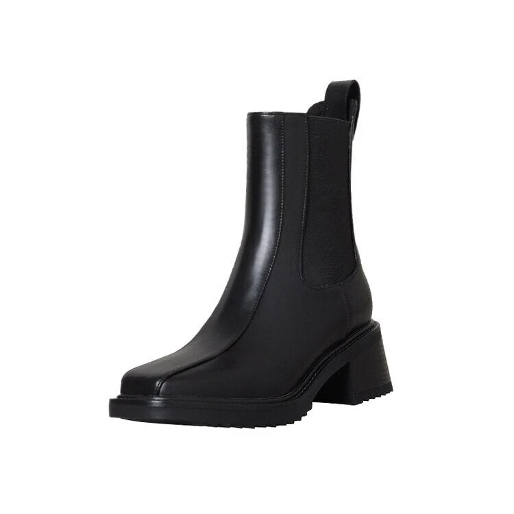deanwangkt Autumn Shoes     Autumn Women Boots Square Toe Chunky Heel Boots Split Leather Shoes Women Solid Short Boots for Women Fashion Fall Shoes - Deanwangkt