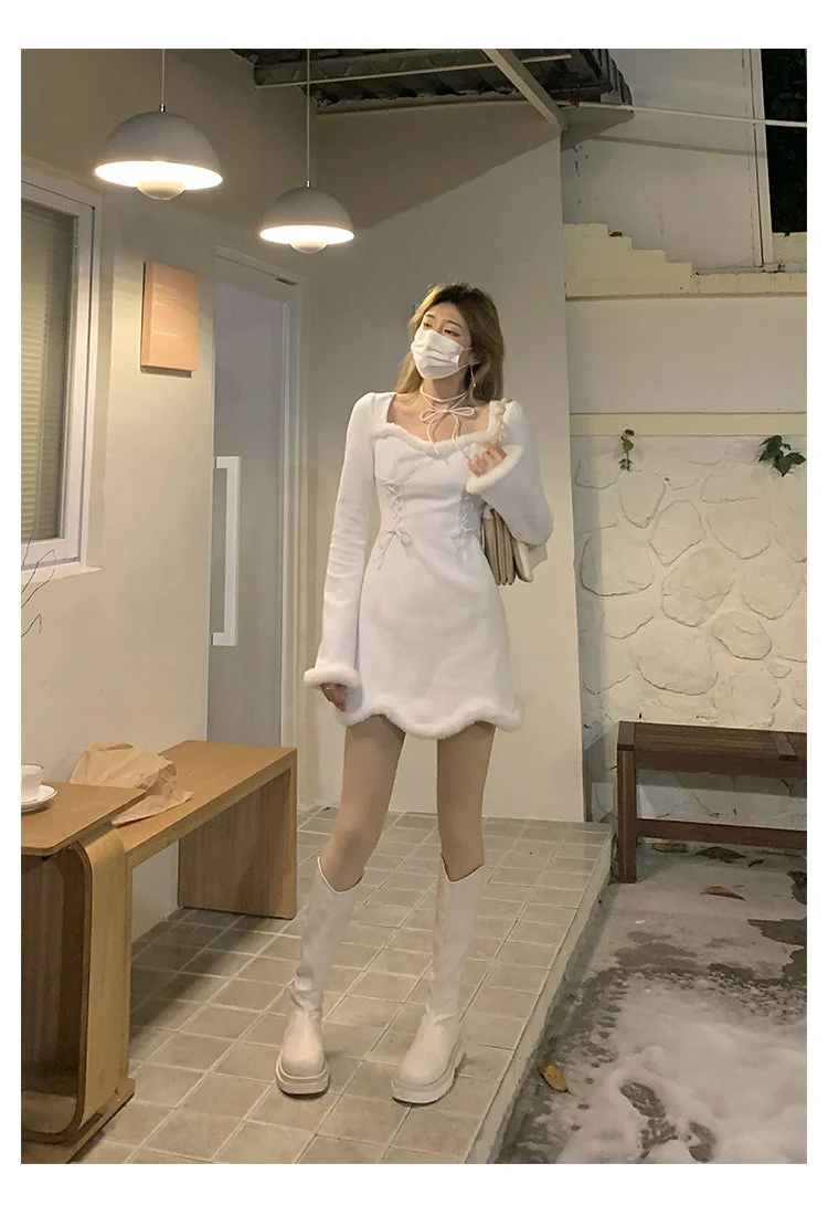 deanwangkt  Winter Sweet Christmas Dress Women Red Kawaii Lolita Party Mini Dresses Warm Korean Night Dresses Ladies Festival Clothing - Deanwangkt