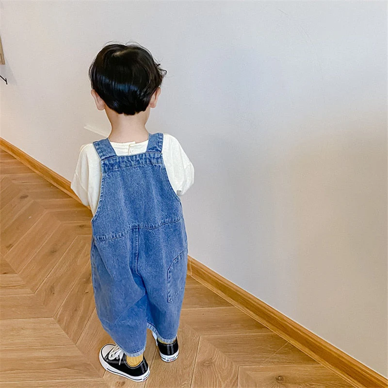 deanwangkt  New Children Loose Overalls boys girls casual all-match denim Trousers Autumn Solid Outwear 1-7Y Kids fashion bib pants - Deanwangkt