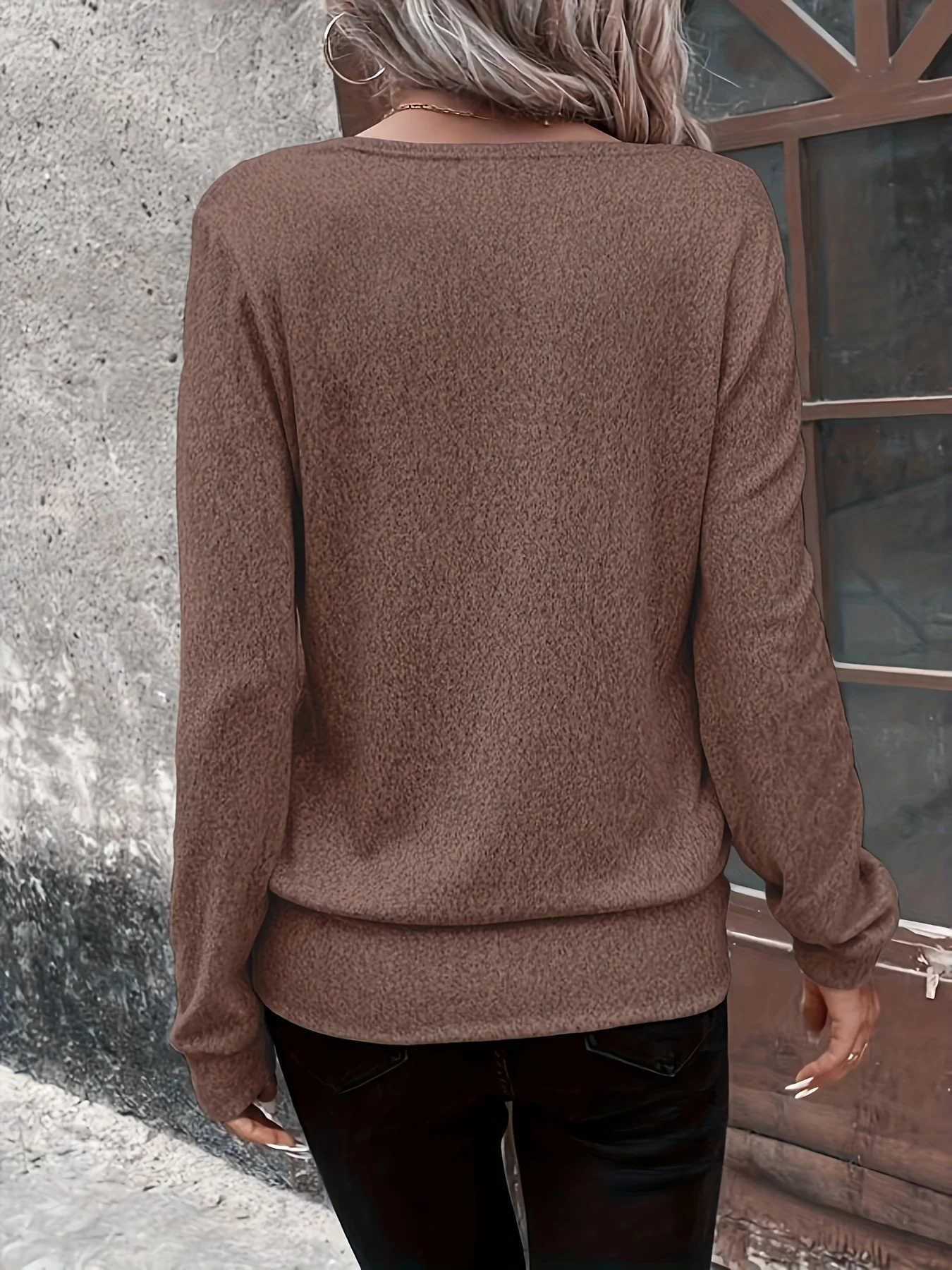 deanwangkt-1 Solid Square Neck T-Shirt, Casual Long Sleeve Top For Spring & Fall, Women's Clothing - Deanwangkt