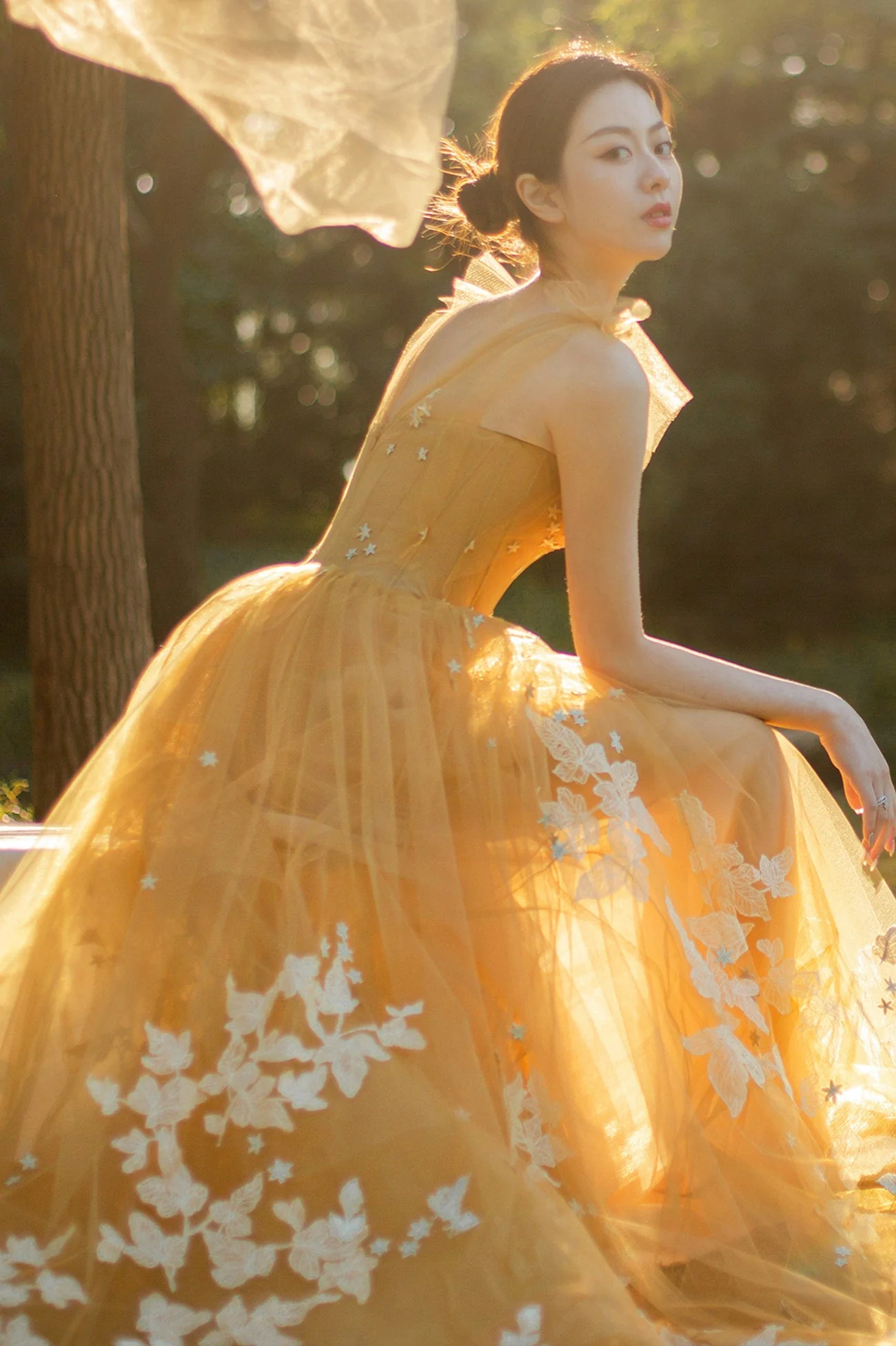 solvbao Yellow Tulle Lace Long Prom Dresses, A-Line Evening Gowns - Deanwangkt