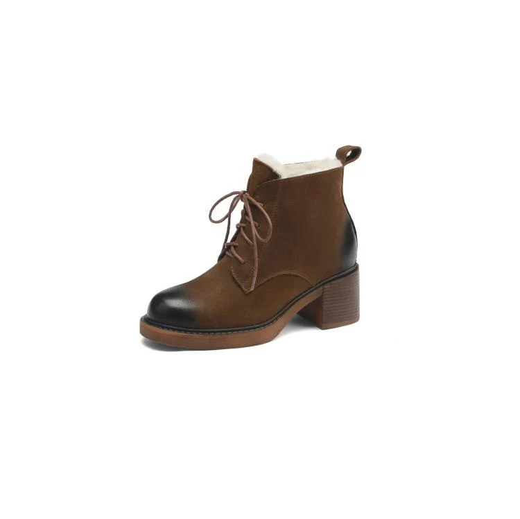 deanwangkt Autumn Boots     New Winter Women Shoes Genuine Leather Boots Women Round Toe Chunky Boots Wool Boots Fashion Snow Boots Women Warm Boots - Deanwangkt
