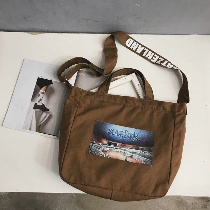 deanwangkt Soft Canvas Bag For Women&Men Unisex Big Messenger Bag Letter Print School Book Bag Crossbody bags New Casual Handbags Tote Bag - Deanwangkt