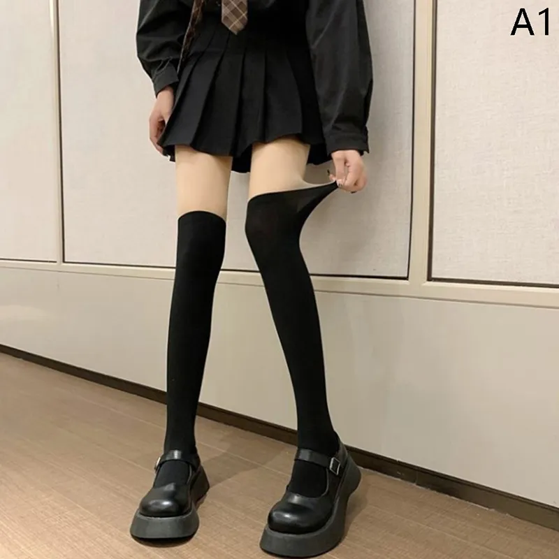 deanwangkt Sexy Patchwork Color Women Pantyhose Tights Fake Stockings Thighs High Stocking Black Color Silk Socks Japanese Style JK Sock - Deanwangkt