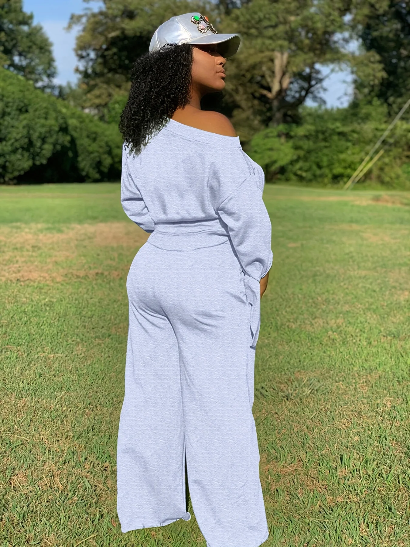 deanwangkt-1  Solid Casual Two-piece Set, Slanted Shoulder Long Sleeve Tops & Drawstring Pants Outfits, Women's Clothing - Deanwangkt