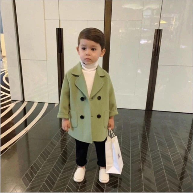 deanwangkt Baby Boy Girls Woolen Jacket Long Double Breasted Warm Infant Toddle Lapel Tweed Coat Spring Autumn Winter Baby Outwear Clothes - Deanwangkt