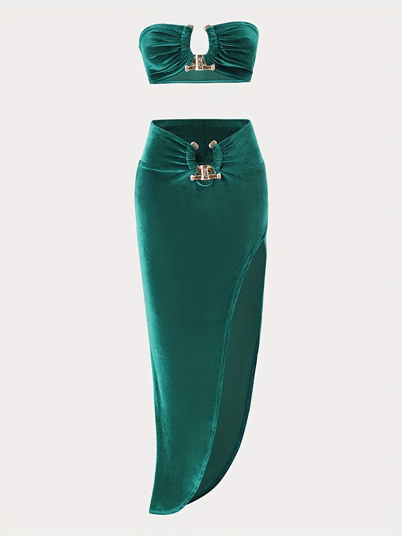 Sexy Matching Two-piece Skirt Set, Crop Tube Top & Bodycon Split Skirt Outfits, Women's Clothing - Deanwangkt