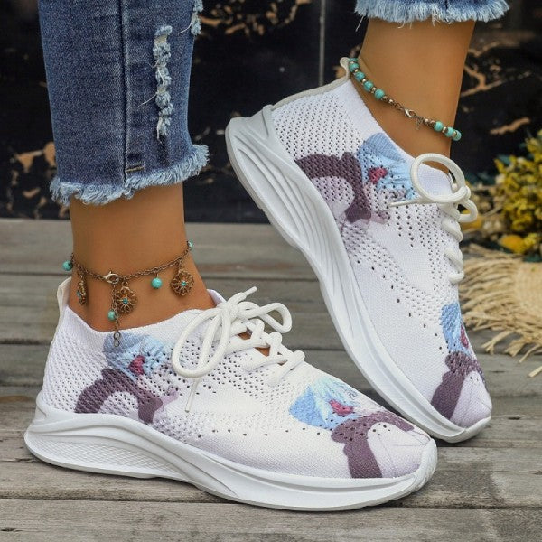 deanwangkt - White Casual Sportswear Daily Frenulum Printing Round Mesh Breathable Comfortable Out Door Shoes - Deanwangkt
