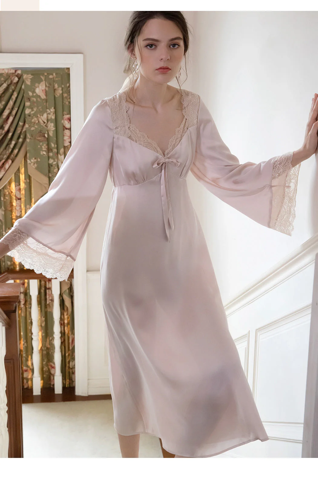 deanwangkt Romantic Nightgown Nightwear Princess Women Vintage Sleepwear Satin - Deanwangkt