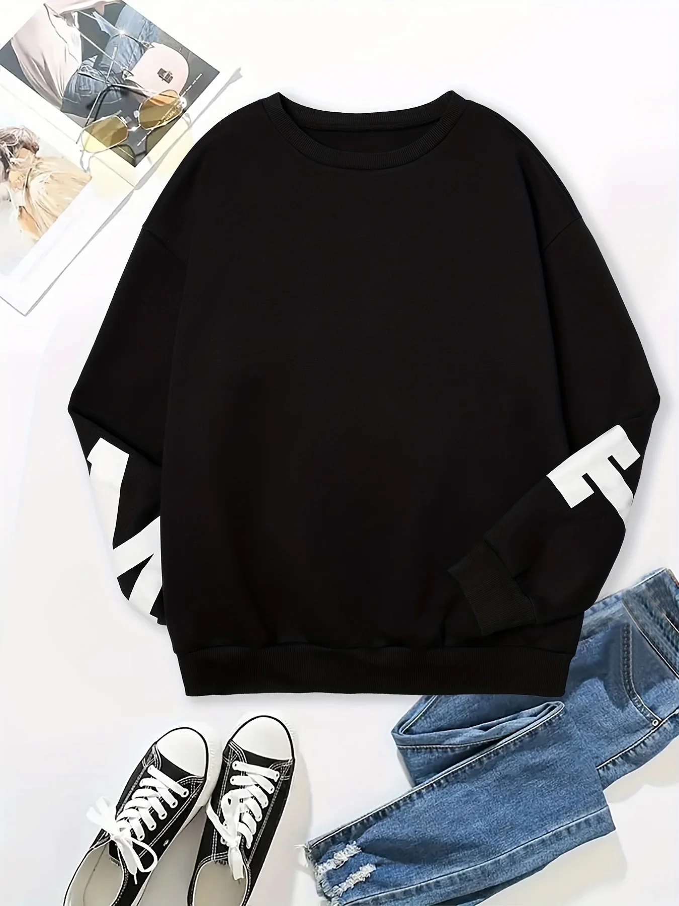 Letter Print Back Sweatshirt, Casual Crew Neck Long Sleeve Sweatshirt, Women's Clothing - Deanwangkt