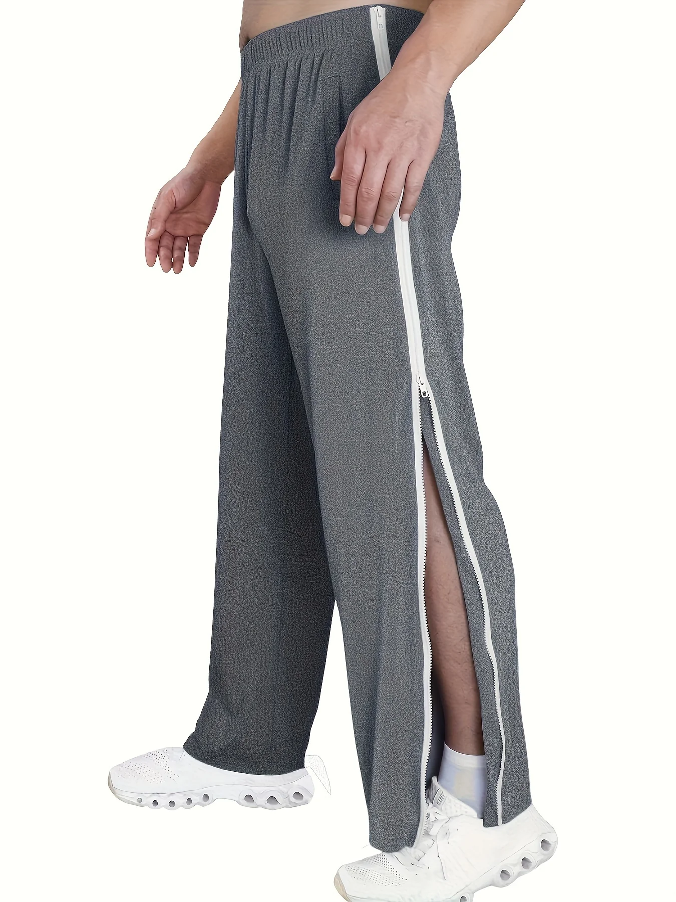 deanwangkt Men's Loose Fit Side Zipper Sports Pants, Casual Stretch Sweatpants For Gym Workout Training Basketball - Deanwangkt