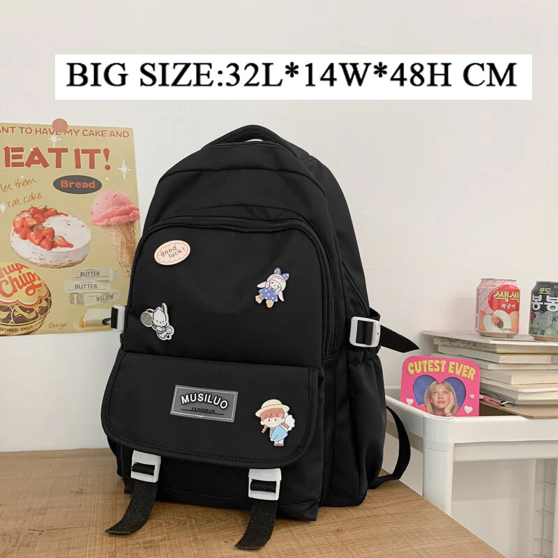 Back to school  Cute Girl Waterproof Backpack Fashion Travel Women Mochila Rucksack Nylon Bookbag for Teens Schoolbag Black Laptop Bag - Deanwangkt