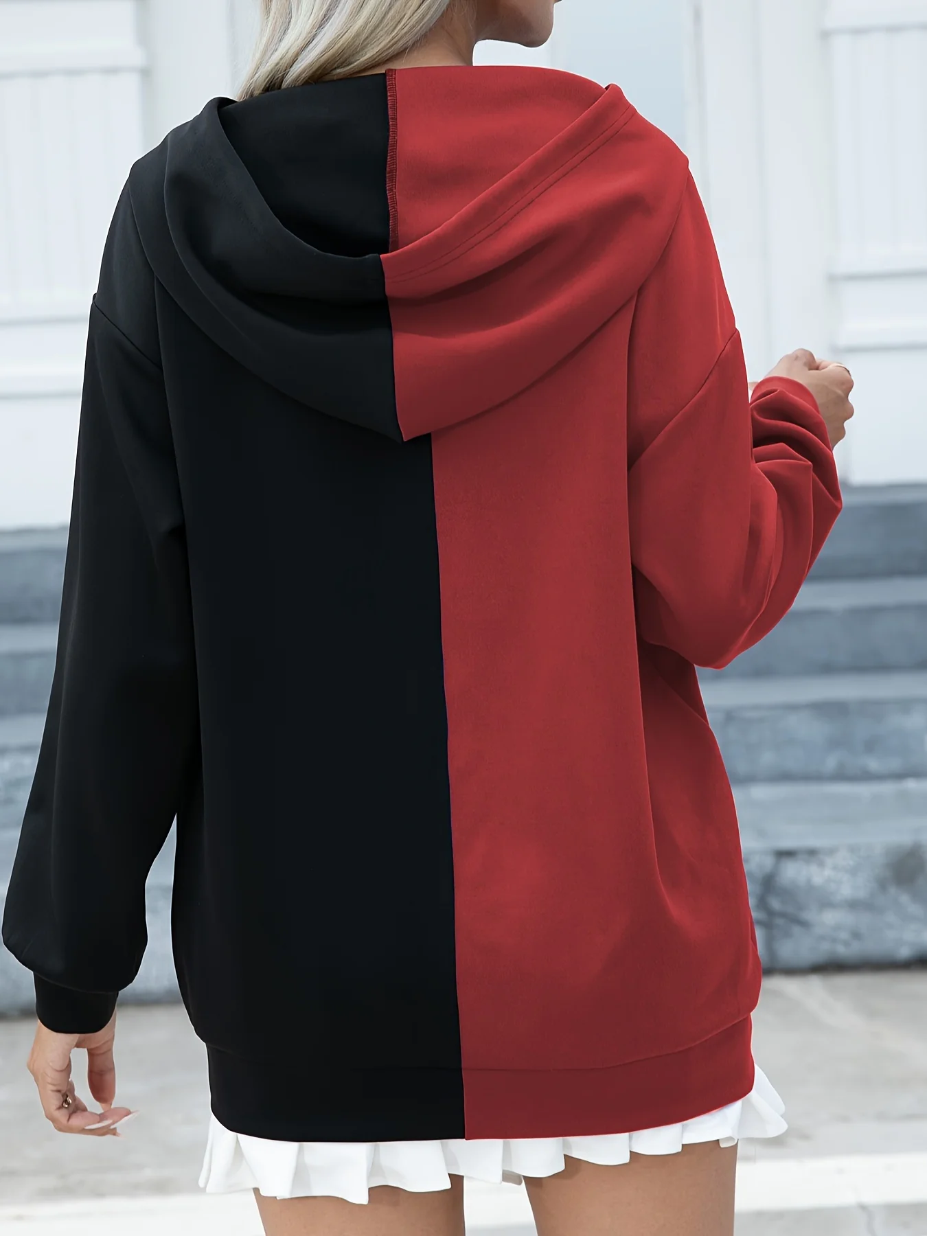 deanwangkt-1  Dragon Print Two-tone Hoodie, Casual Long Sleeve Drawstring Hoodies Sweatshirt, Women's Clothing - Deanwangkt