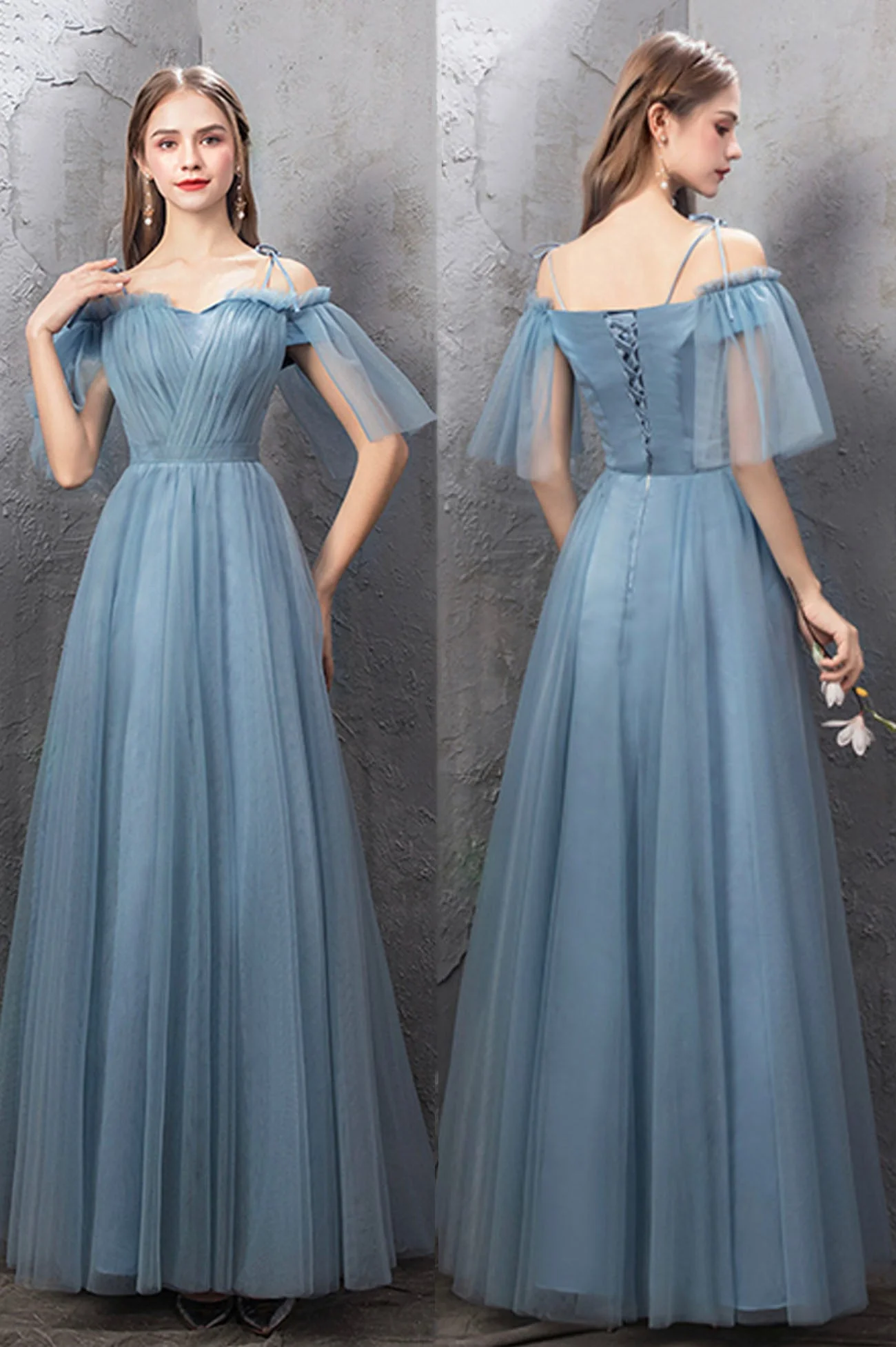 solvbao Blue Tulle Long Prom Dresses, Blue Tulle Bridesmaid Dresses - Deanwangkt