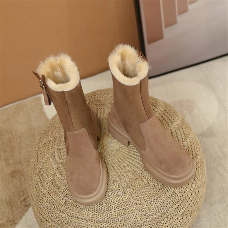 deanwangkt  fashion inspo    Fashion Women Shoes Winter Shoes Women Round Toe Chunky Boots Warm Women Boots Platform Boots for Women Split Leather Boots - Deanwangkt