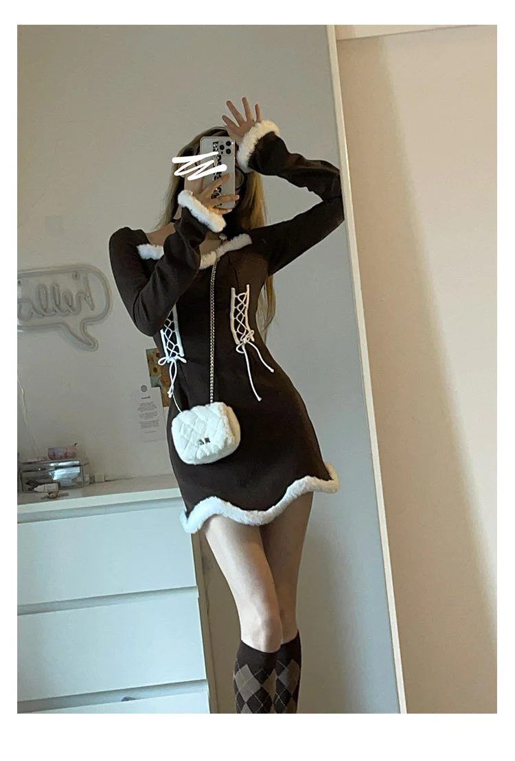 deanwangkt  Winter Sweet Christmas Dress Women Red Kawaii Lolita Party Mini Dresses Warm Korean Night Dresses Ladies Festival Clothing - Deanwangkt