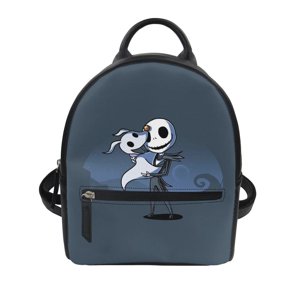 deanwangkt  Nightmare Before Christmas Print Women's Backpack Trend PU Leather Women's Waterproof  Daily Backbags - Deanwangkt