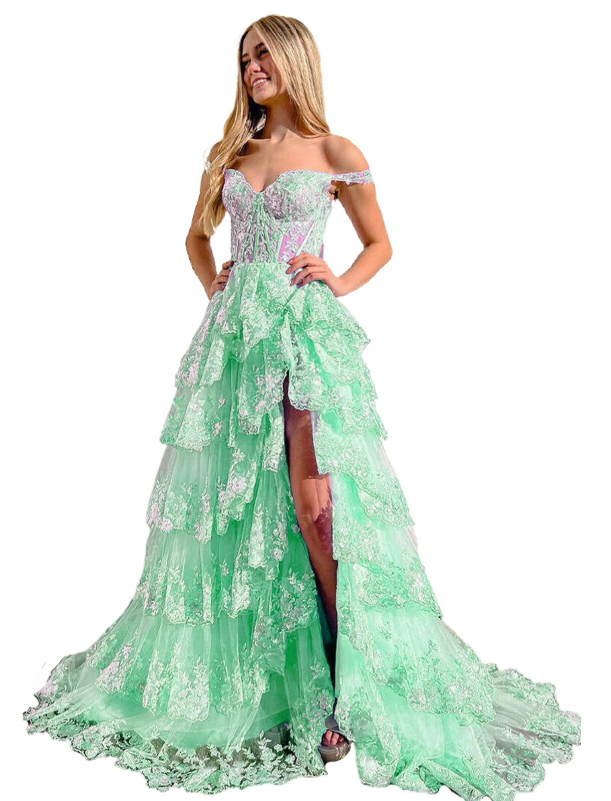 deanwangkt  Lace Beaded Prom Dresses Split Sweet 15 Appliques Girls Birthday Evening Formal Party Quinceanera Sequins Women Gown - Deanwangkt