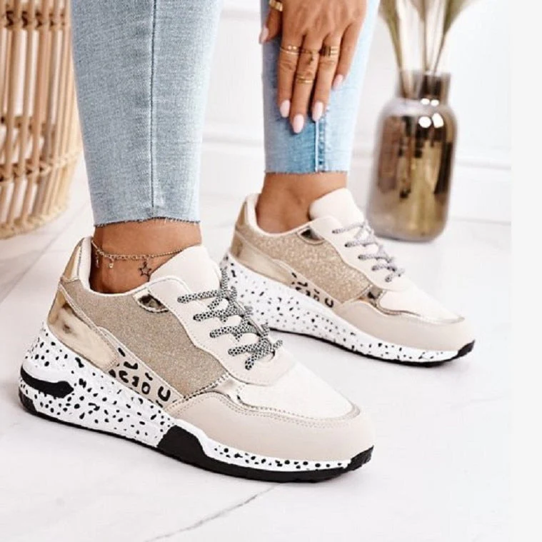 deanwangkt Women Sneakers  Leopard Print Lace-Up Women's Vulcanize Shoes Platform Sports Ladies Sneakers Breathable Plus Women Shoes - Deanwangkt