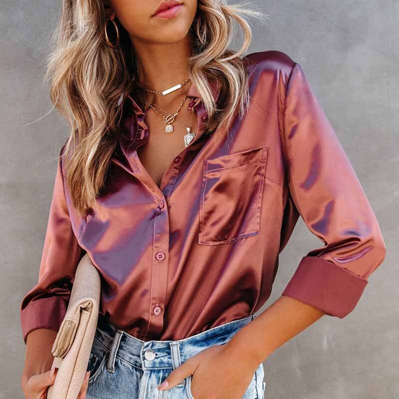deanwangkt Fashion Satin Shirt for Women Casual Long Sleeve Shirt Office Tops White Summer Blouses Loose Female Clothing 24918 - Deanwangkt