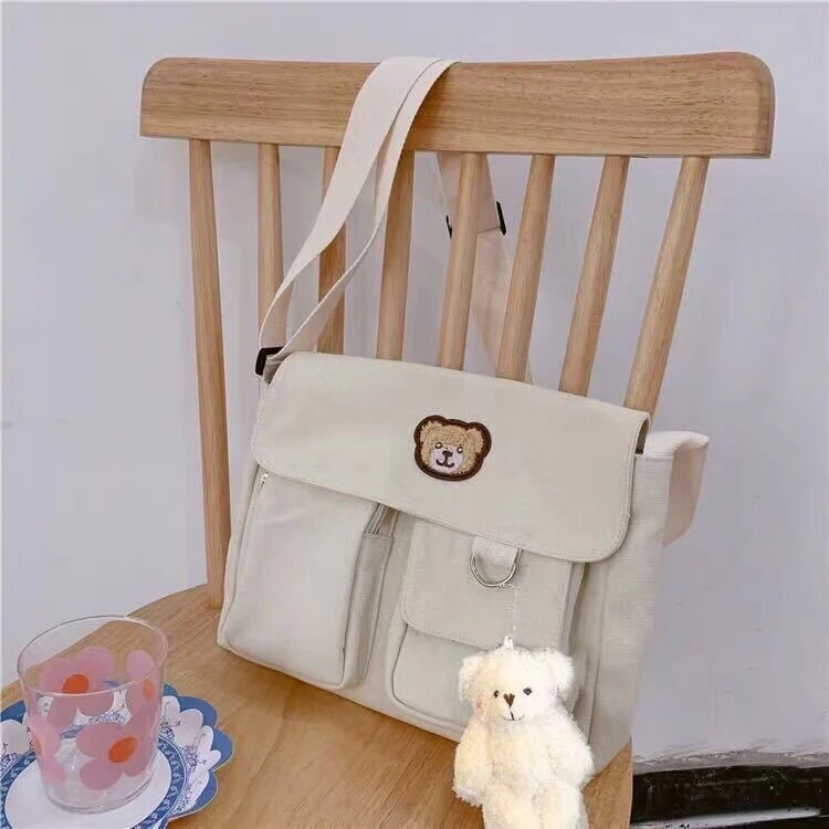 deanwangkt New Japanese High School Girls Canvas Bag Simple Large Capacity Crossbody Bags Women Multi-pockets Shoulder Bag Satchels Bolsos - Deanwangkt