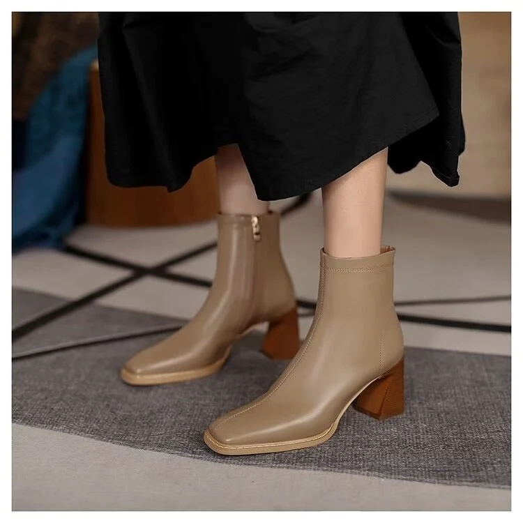 deanwangkt Ankle Boots for Women Square Toe Fashion Shoes Autumn Winter Short Boots Zipper Square Heels Comfortable Lady Shoes - Deanwangkt