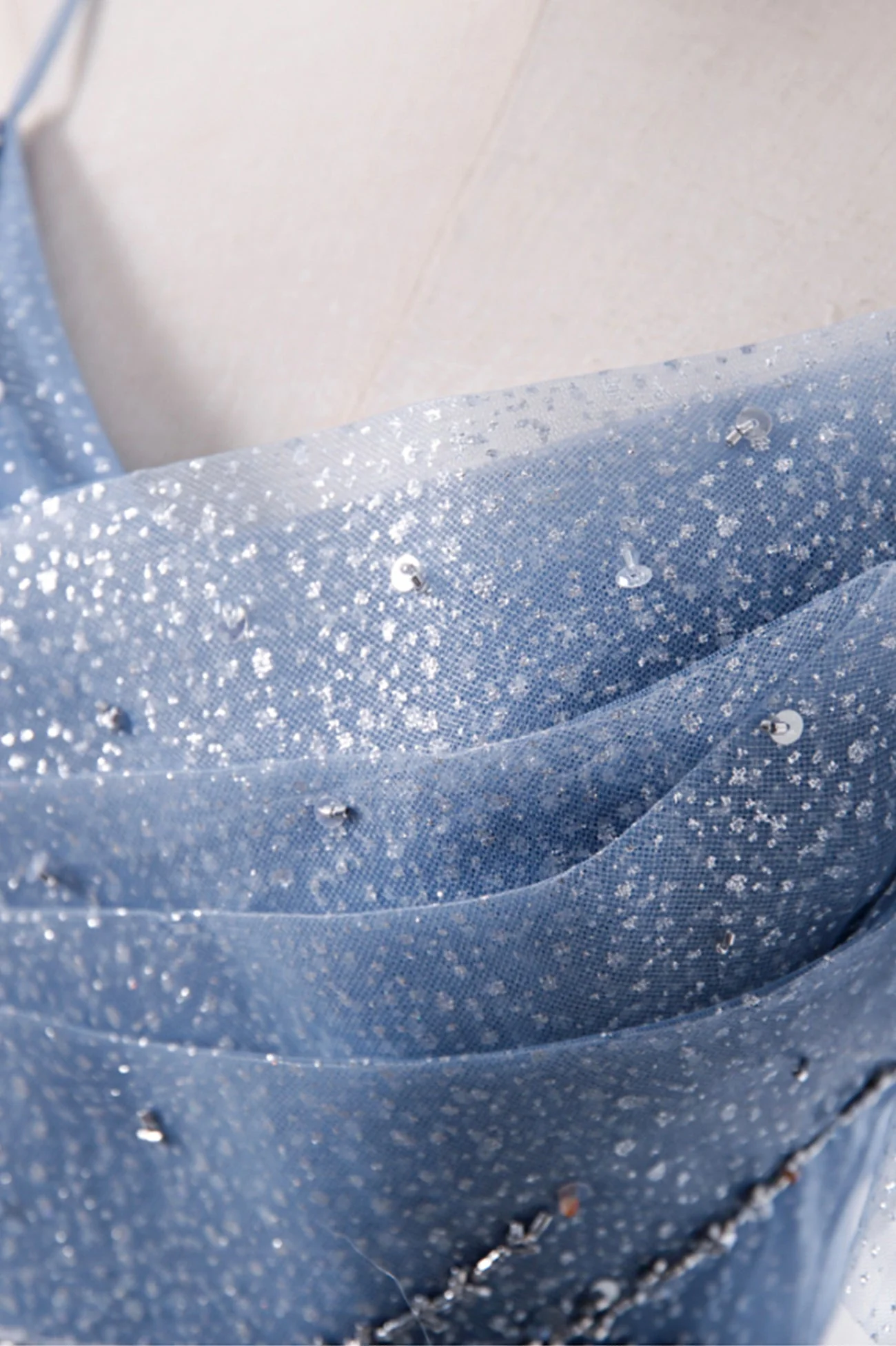 solvbao Blue Tulle Long A-Line Prom Dresses, Blue Spaghetti Strap Evening Dresses - Deanwangkt