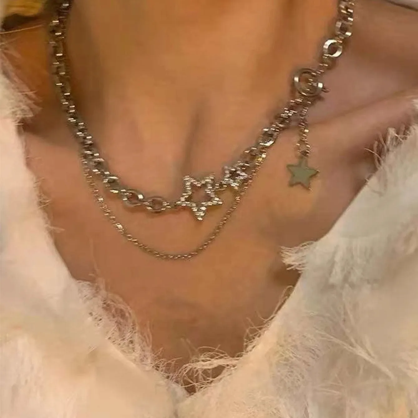 deanwangkt Y2K Star Zircon Pendant Necklace for Women Luxury Sweet Cool Girl Punk Heart Clavicle Chain New Fashion Jewelry Party Gift - Deanwangkt