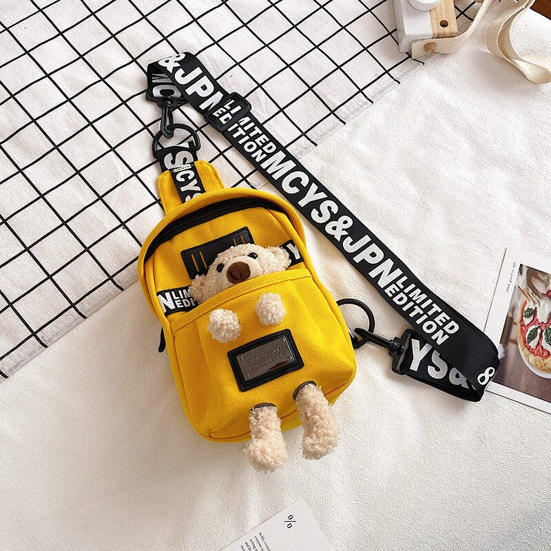 deanwangkt Cute Plush Toy Inside Chest Bag For Women Casual Canvas Bag Women Crossbody Bags Letter Print Strap Shoulder Bag Women Bolso Sac - Deanwangkt