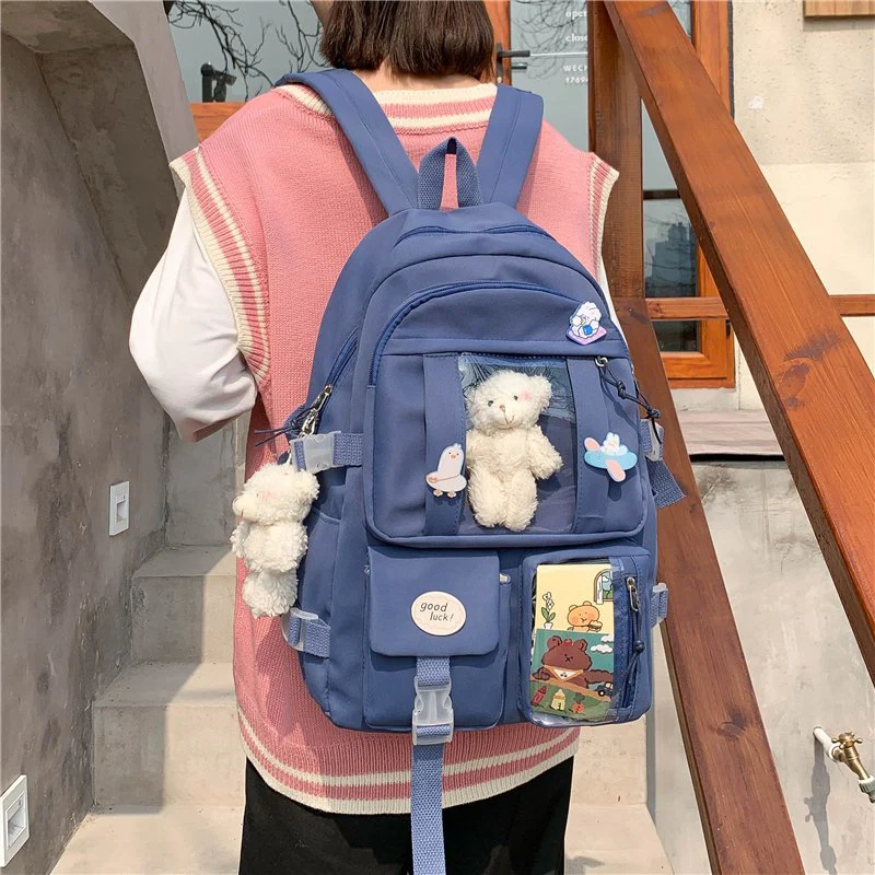 BACK TO SCHOOL  Cute Women Backpack Waterproof Large Capacity Nylon College Schoolbag Female Laptop Lady Girl Travel Kawaii Black Book Bags - Deanwangkt