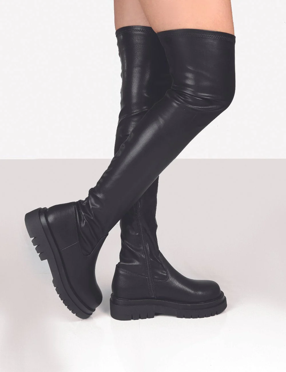 DEANWANGKT Platform Chunky Heel Zipper Ladies Thigh High Boots Fashion Comfy Black Design Casual Over The Knee Boots For Women - Deanwangkt