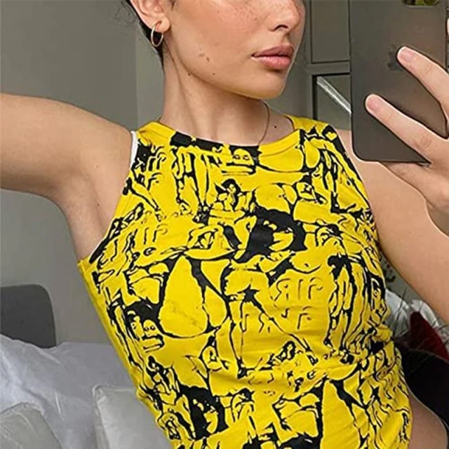Y2K Harajuku Gothic Tank Top E-girl Aesthetic Sleeveless Cropped Tee Punk Style Vintage Printed Mini Vest Women Summer Camisole - Deanwangkt