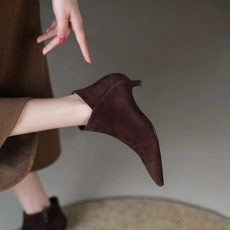deanwangkt  fashion inspo    NEW Autumn Women Ankle Boots Sheep Suede Shoes Pointed Toe High Heel Shoes Women Concise Thin Heel Boots for Woman botines mujer - Deanwangkt