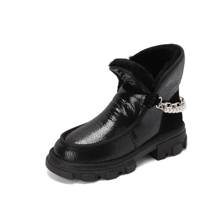 deanwangkt  fashion inspo    New Winter Warm Women's Ankle Boots Pearl Chain Thick Bottom Snow Boots Fashion Women's Boots Wool Fur Boots Youth Boots - Deanwangkt