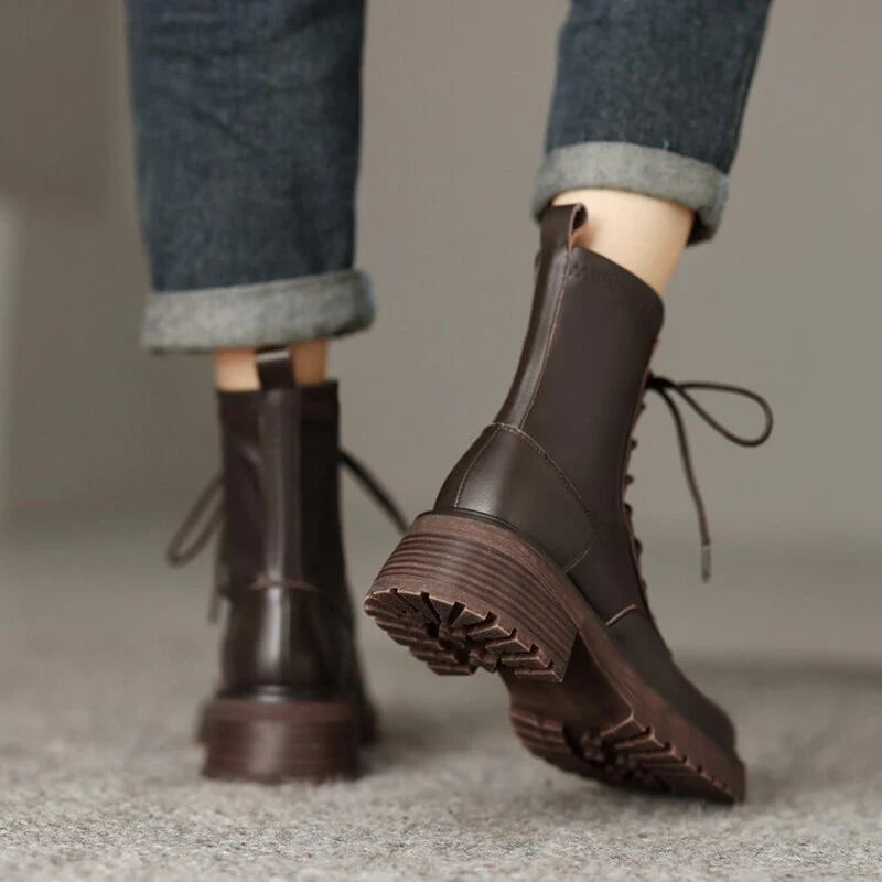 deanwangkt Autumn Boots     NEW Fall Shoes Women Stretch Fabric Split Leather Boots Round Toe Chunky Heel Boots for Women Platform Boots Women Modern Boots - Deanwangkt