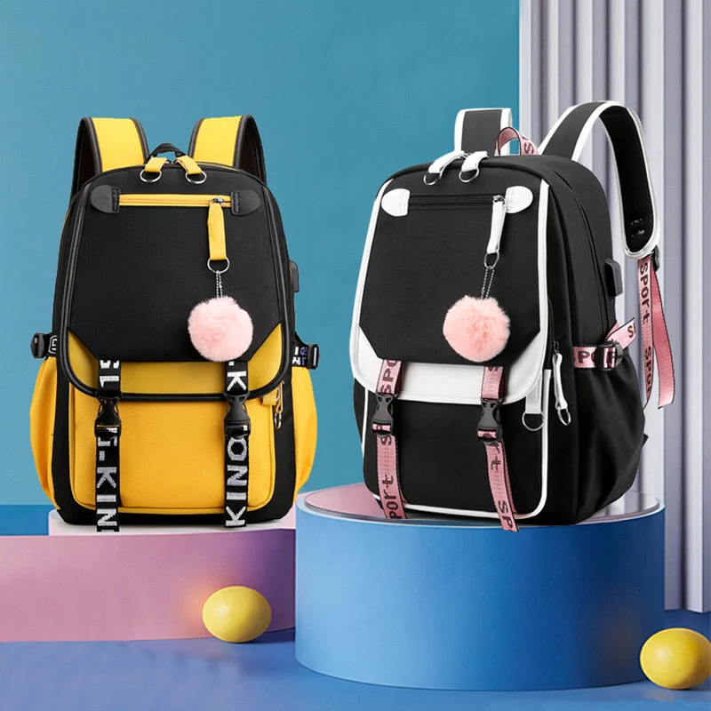 deanwangkt Women girls School Backpacks Anti Theft USB Charge Backpack Waterproof Bagpack School Bags Teenage Travel Bag - Deanwangkt