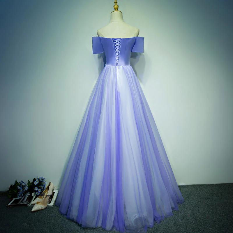 Solvbao Light Purple Tulle Long Off Shoulder Long Party Dress, Lavender Prom Dress - Deanwangkt