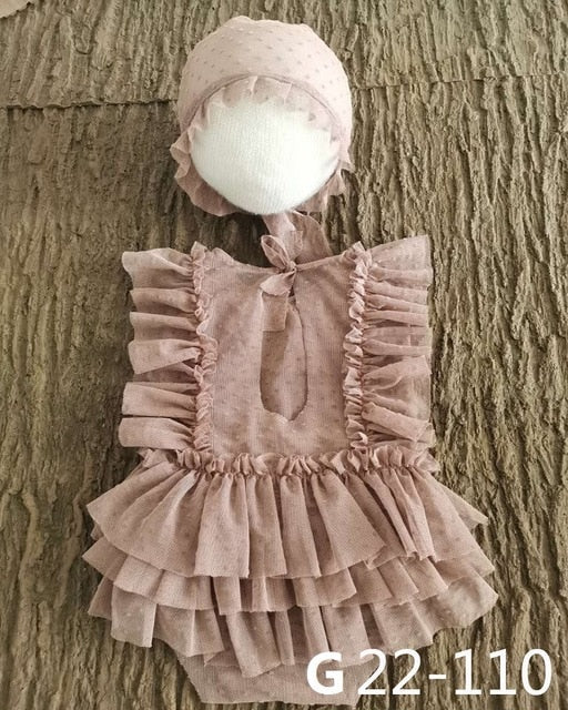 deanwangkt 0-3Month Baby Newborn Photography Props Baby Hat Baby Girl Lace Romper Bodysuits Outfit  Photography Clothing - Deanwangkt