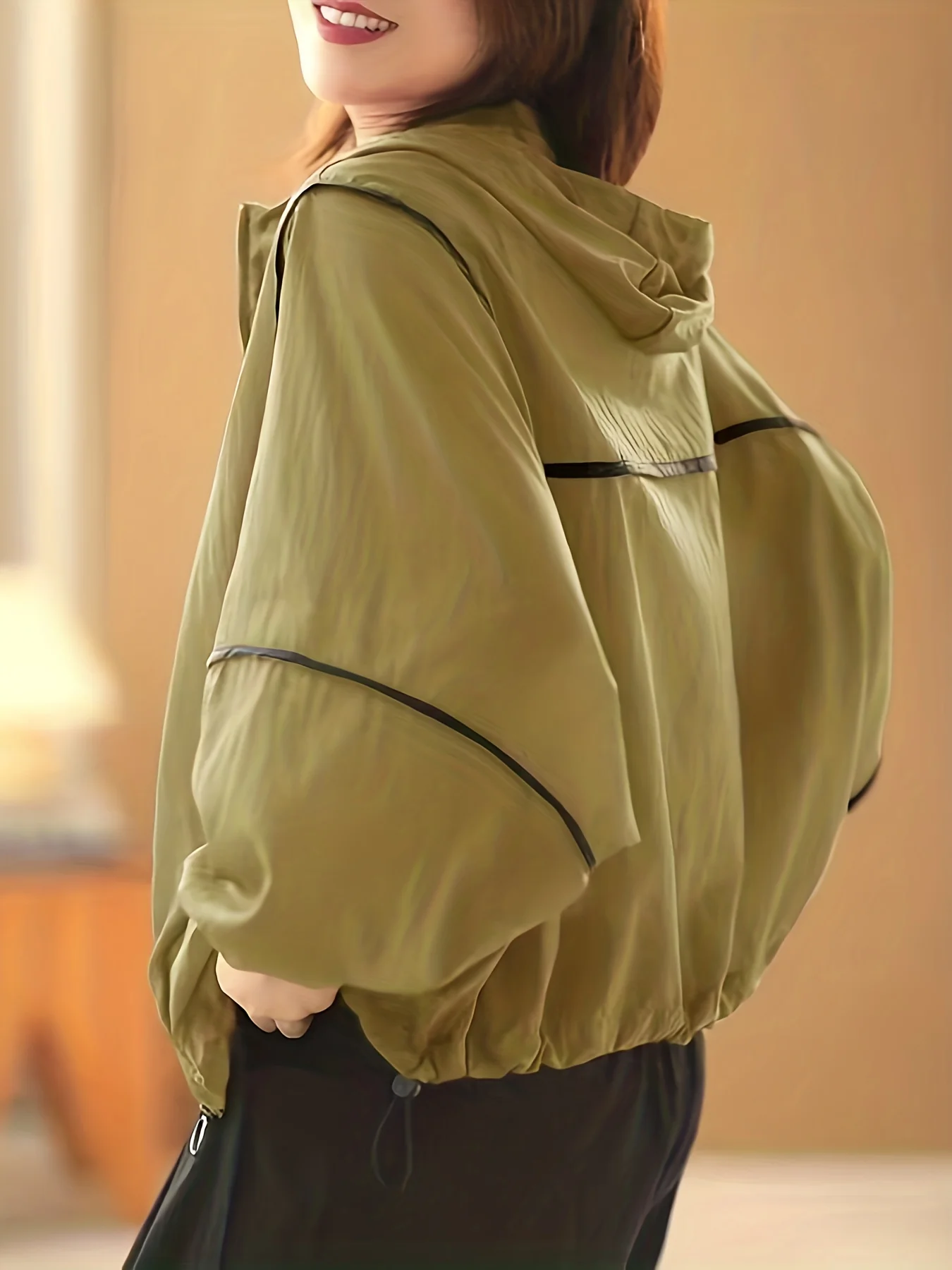 deanwangkt-1 Striped Loose Hooded Jacket, Casual Zip Up Long Sleeve Outerwear, Women's Clothing - Deanwangkt