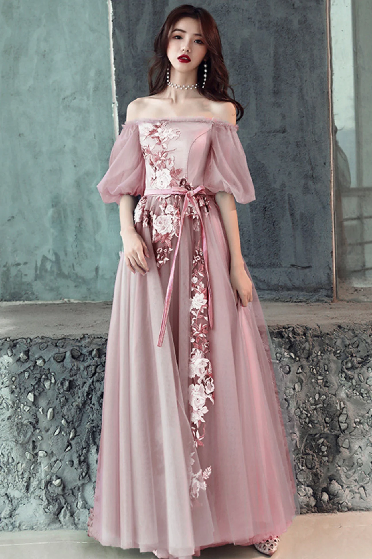 solvbao Gray Tulle Lace Long Prom Dresses, Cute A-Line Evening Dresses - Deanwangkt