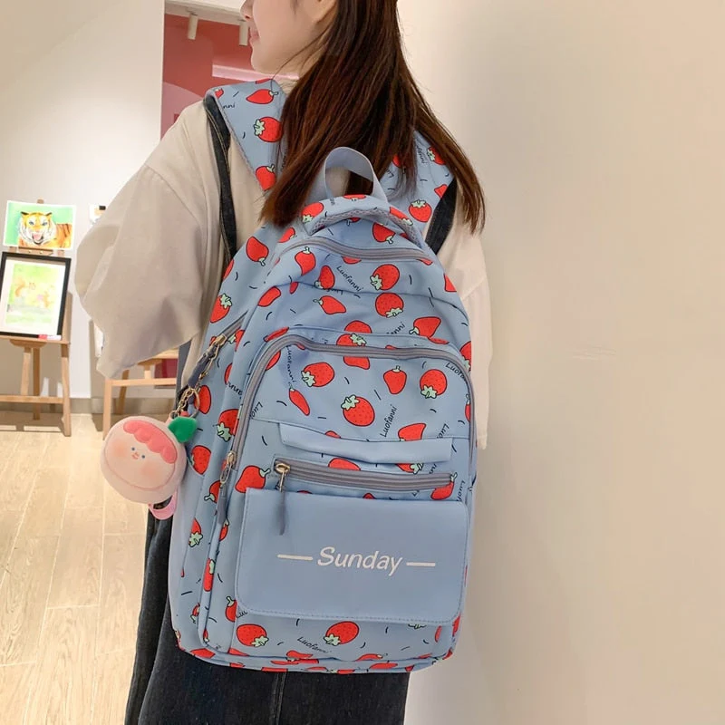 Back to school  Cute Teenager Bookbag Fashion Waterproof Women Mochila Laptop Rucksack for Girls Kawaii Fruit Print Schoolbag Backpack - Deanwangkt