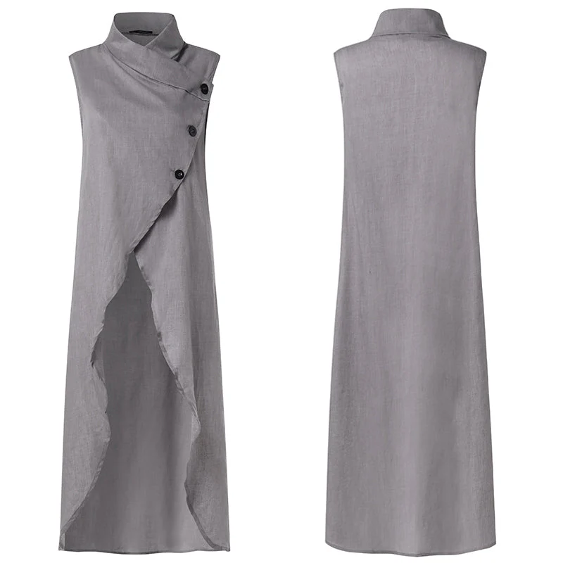 deanwangkt Celmia Women Asymmetrical Blouses  Summer Sleeveless Breathable Thin Tops Casual Chic Split Long Shirts Blusas Femmininas - Deanwangkt