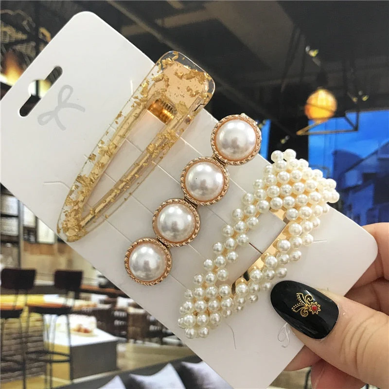 deanwangkt 1Set Handmade Pearls Hair Clips Pin for Women Fashion Geometric Flower Barrettes Headwear Girls Sweet Hairpins Hair Accessorie - Deanwangkt