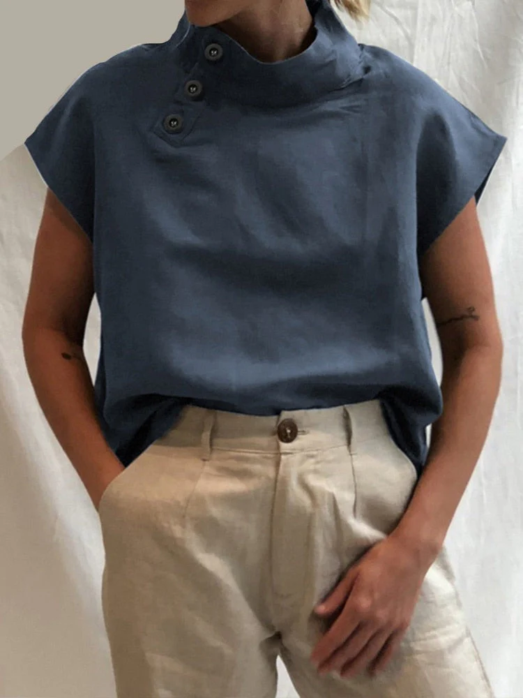 deanwangkt Fashion Women Blusas Cotton Linen  Summer Short Sleeve Blouses Oversized White Shirts Casual Loose Solid Tunic Tops - Deanwangkt