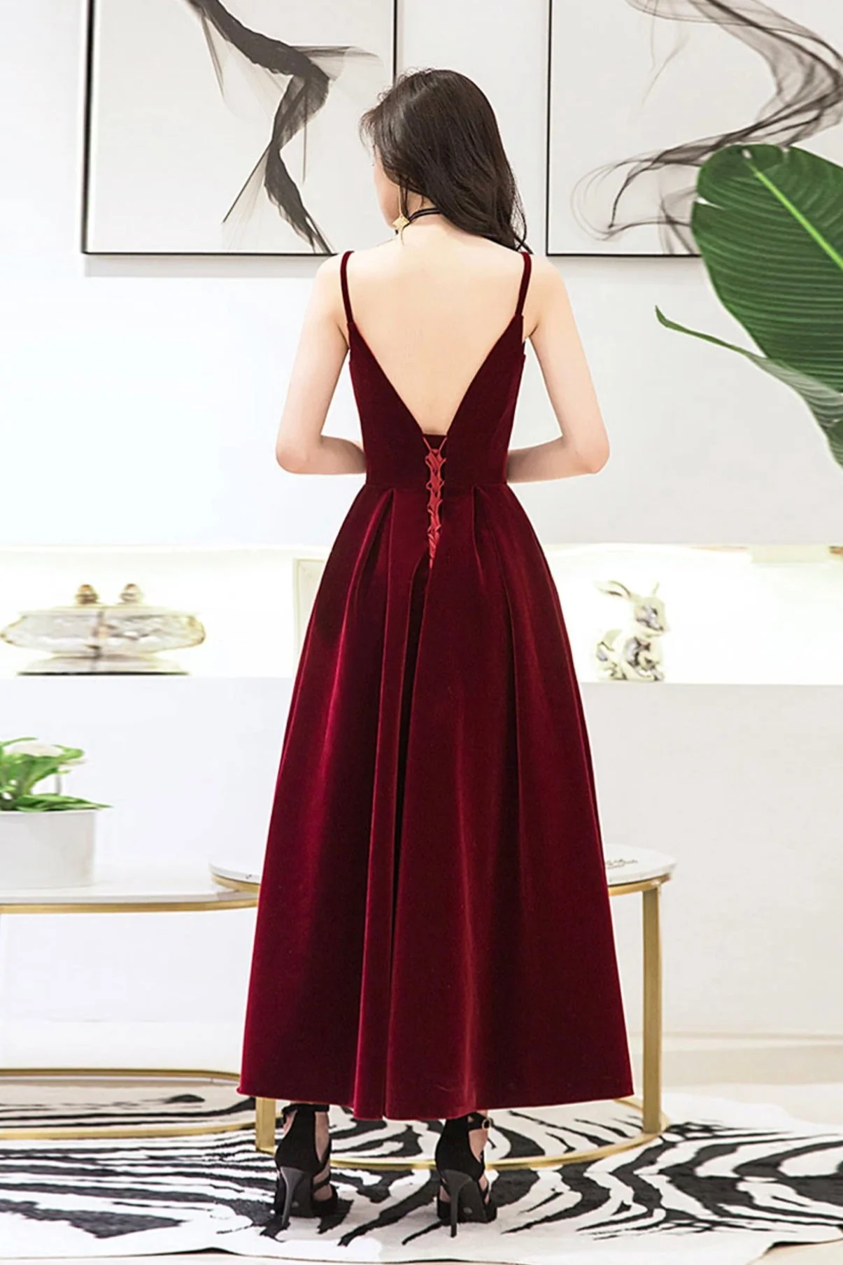 solvbao Burgundy Velvet A-Line Prom Dresses, Burgundy Evening Dresses - Deanwangkt
