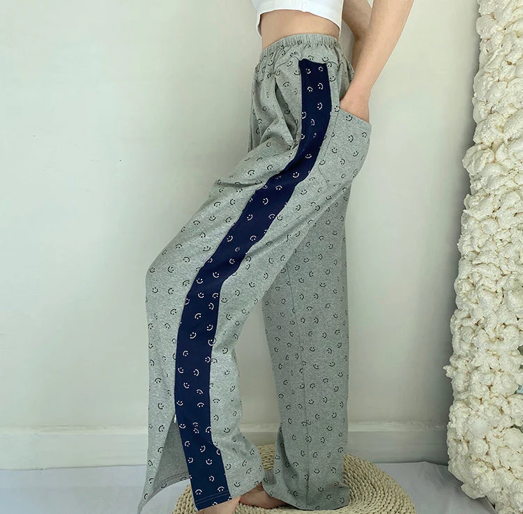 deanwangkt - Smiley Face Split Sweat Pants ~ HANDMADE // Grey - Deanwangkt