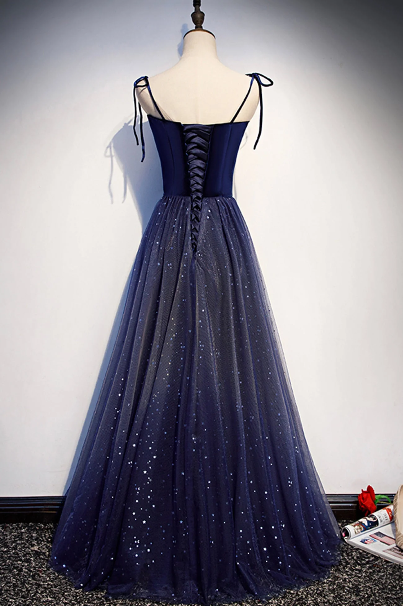 solvbao Blue Velvet Tulle Long Prom Dresses, Lovely A-Line Graduation Dresses - Deanwangkt