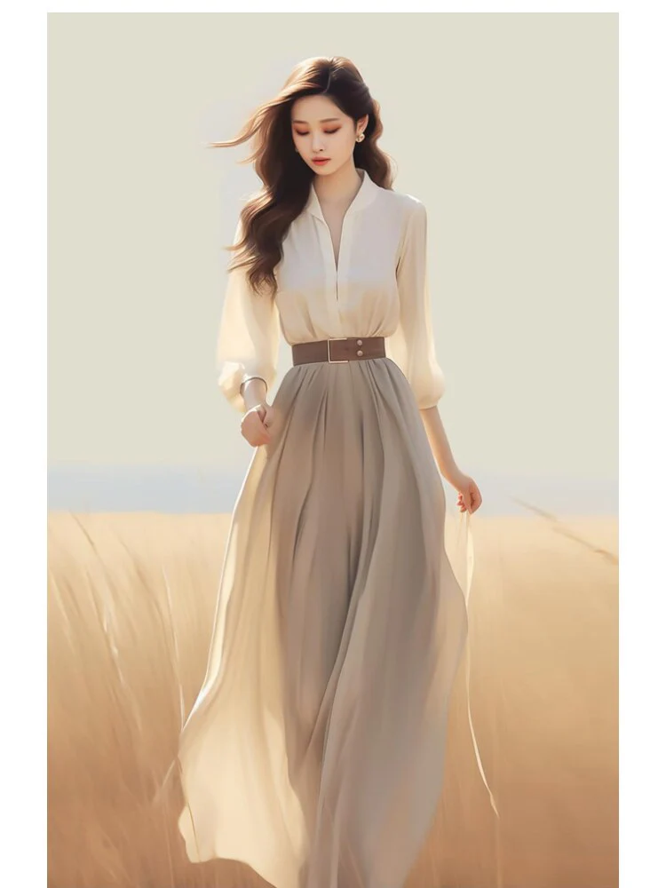 deanwangkt French Light Luxury Shirt Dress Set  Autumn New Elegant Fashion Long Sleeve High Waist Lace-up Casual Chic Female Clothing - Deanwangkt