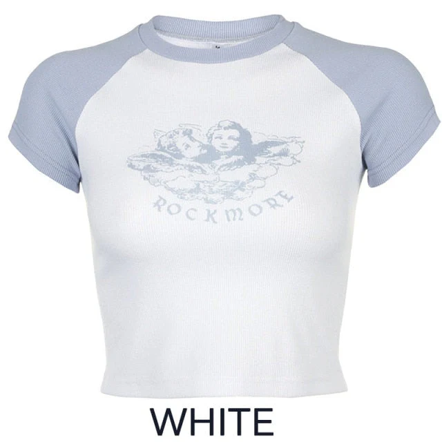 deanwangkt Artsu Angel Printed Short Sleeve Crop Top T Shirt Women Summer Clothes Cute Print T-shirt Ladie Streetwear Tee Shirt - Deanwangkt