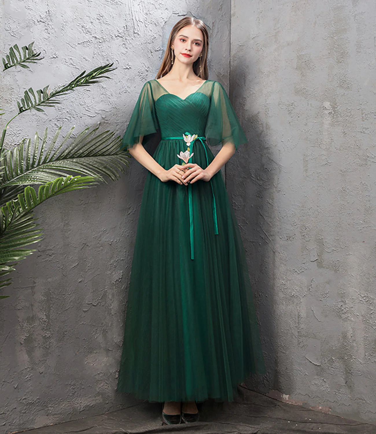 solvbao Green Tulle Long Prom Dresses, A-Line Evening Dresses - Deanwangkt